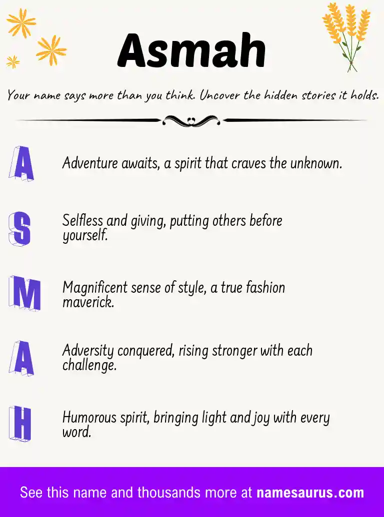 Acrostic poem about Asmah.