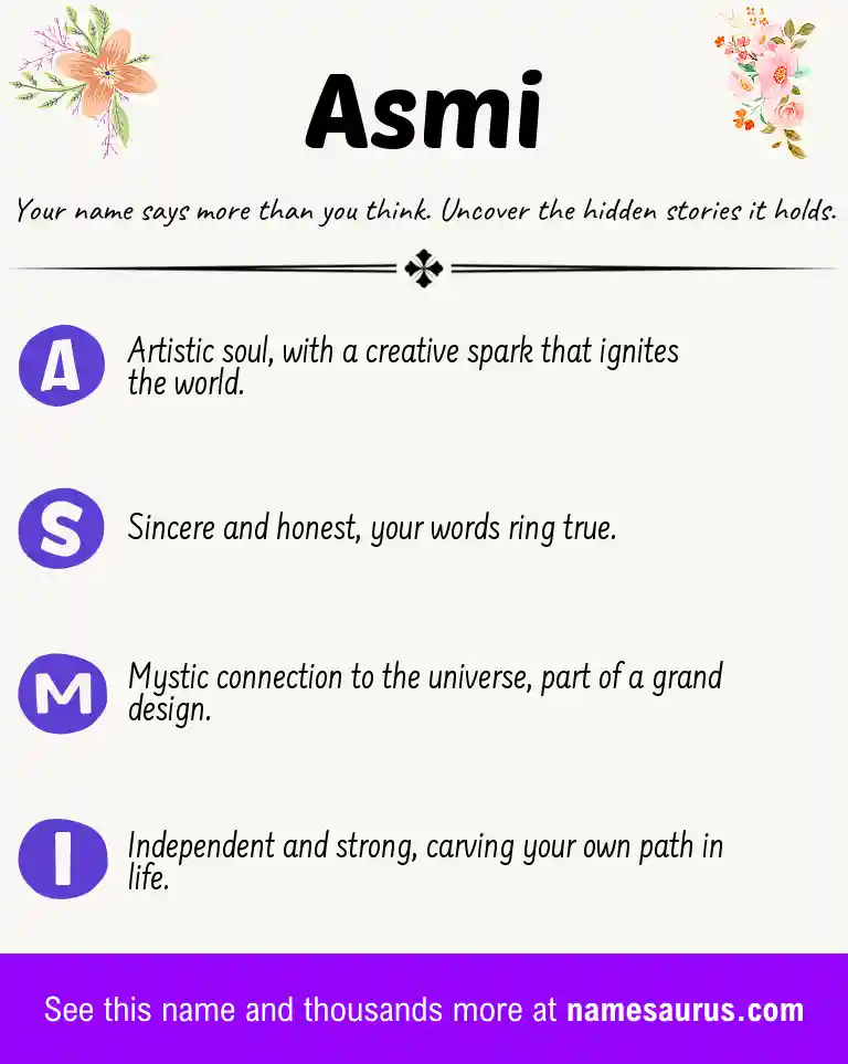 Acrostic poem about Asmi.