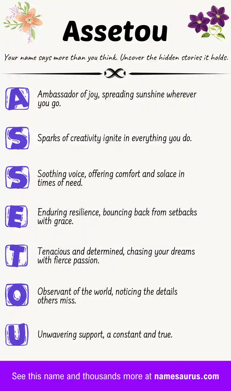 Acrostic poem about Assetou.