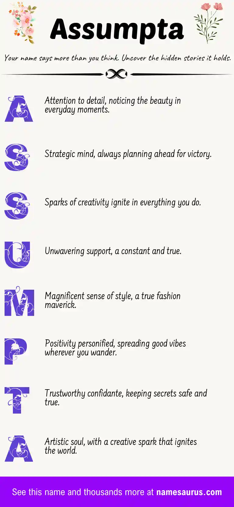 Acrostic poem about Assumpta.