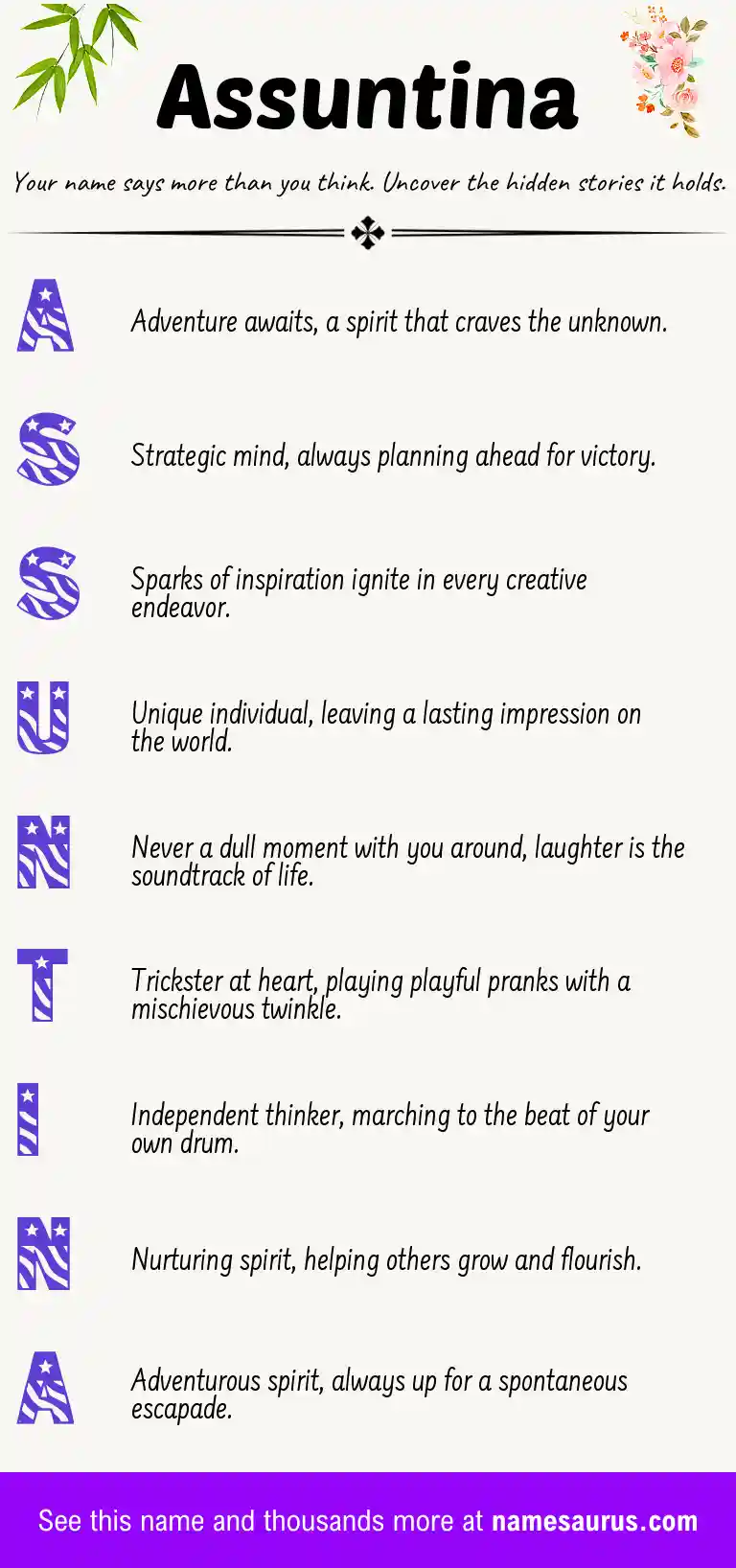 Acrostic poem about Assuntina.