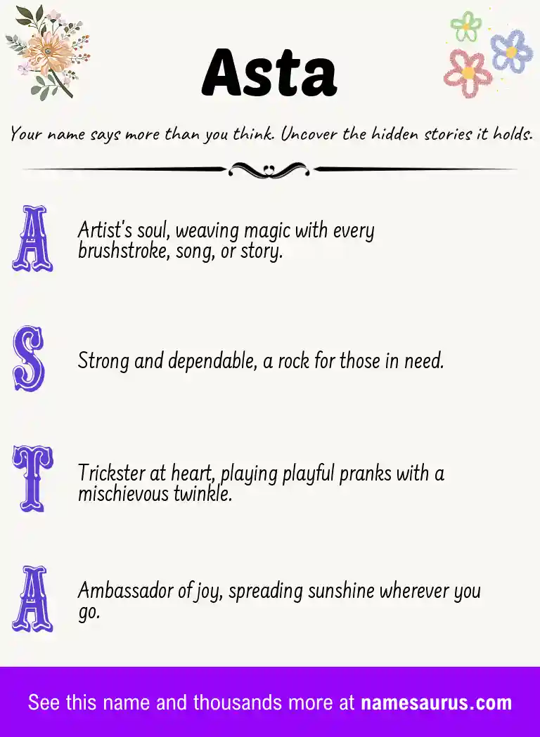 Acrostic poem about Asta.