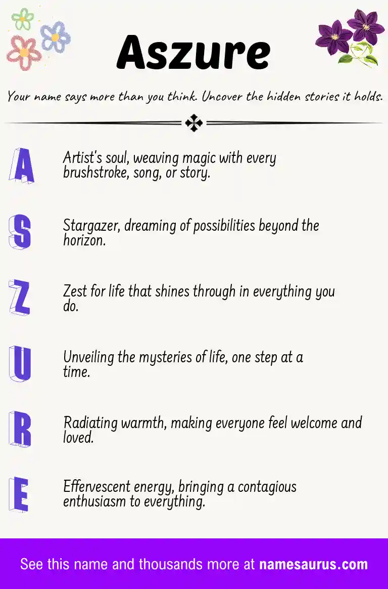 Acrostic poem about Aszure.