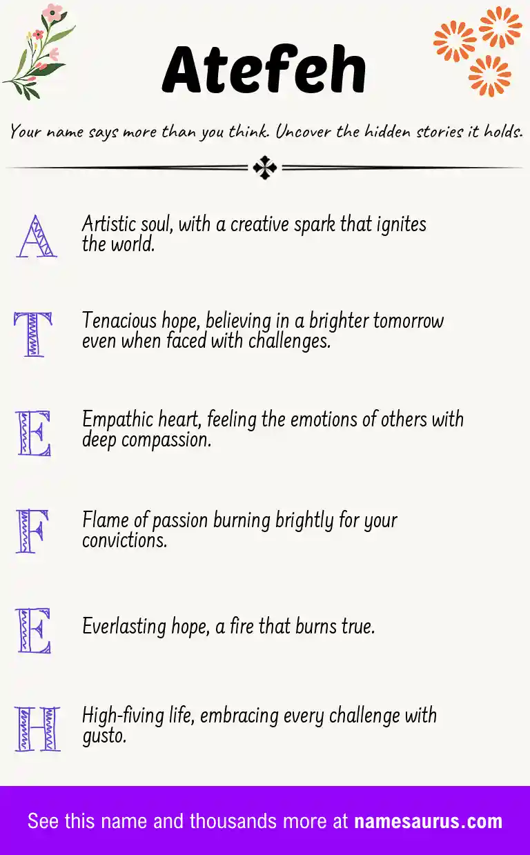 Acrostic poem about Atefeh.