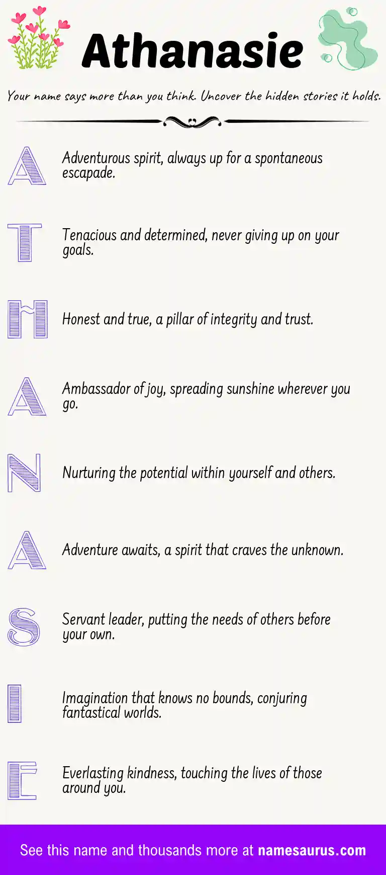 Acrostic poem about Athanasie.