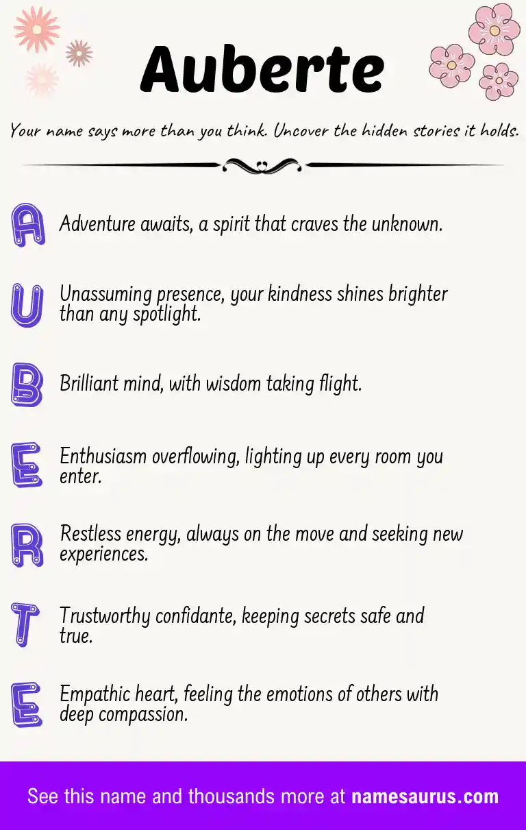 Acrostic poem about Auberte.