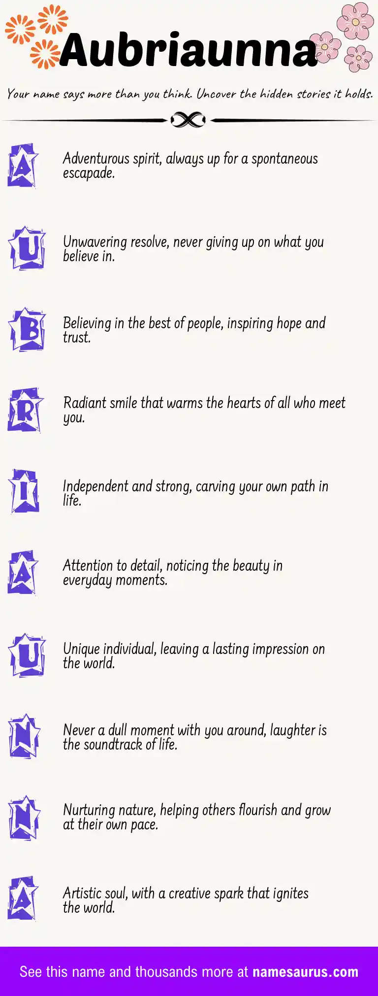 Acrostic poem about Aubriaunna.
