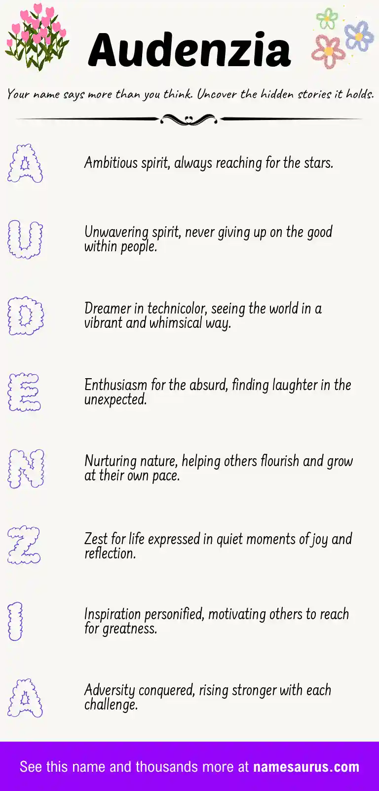 Acrostic poem about Audenzia.