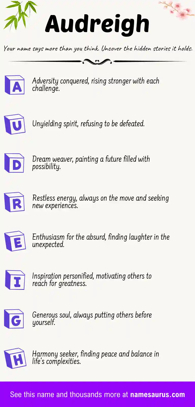 Acrostic poem about Audreigh.