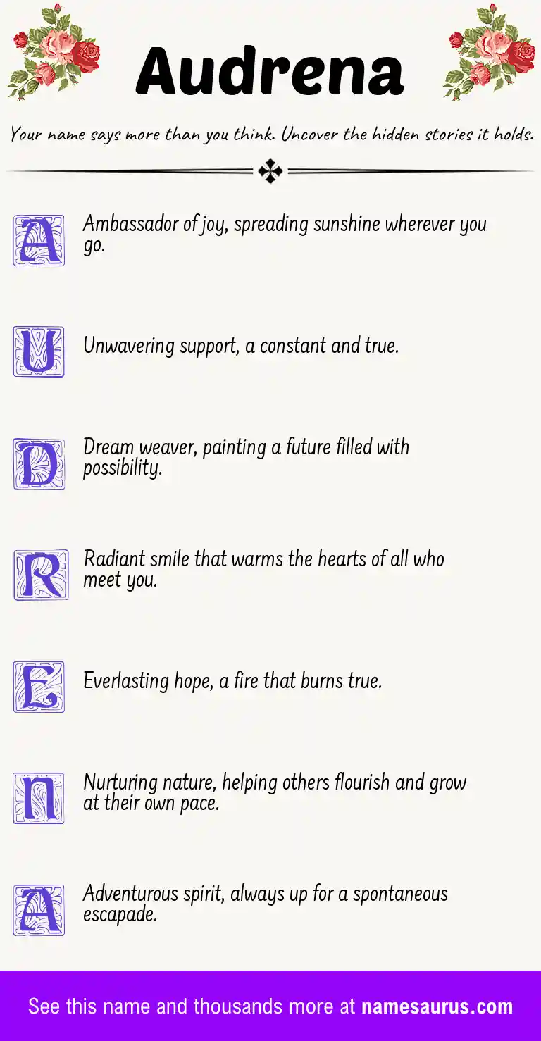 Acrostic poem about Audrena.