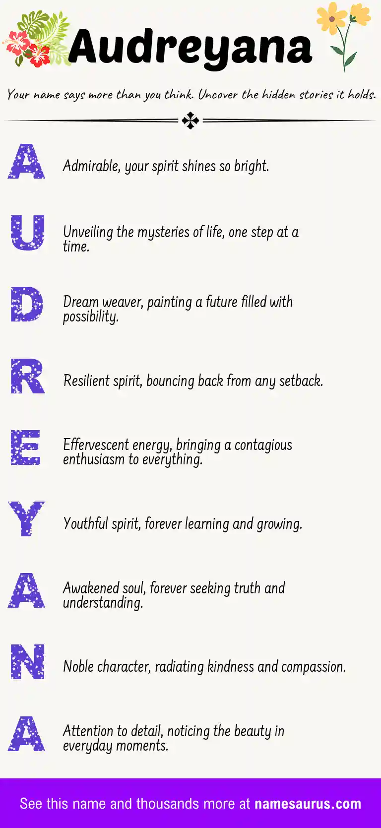 Acrostic poem about Audreyana.