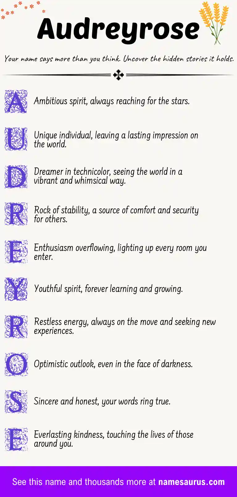 Acrostic poem about Audreyrose.