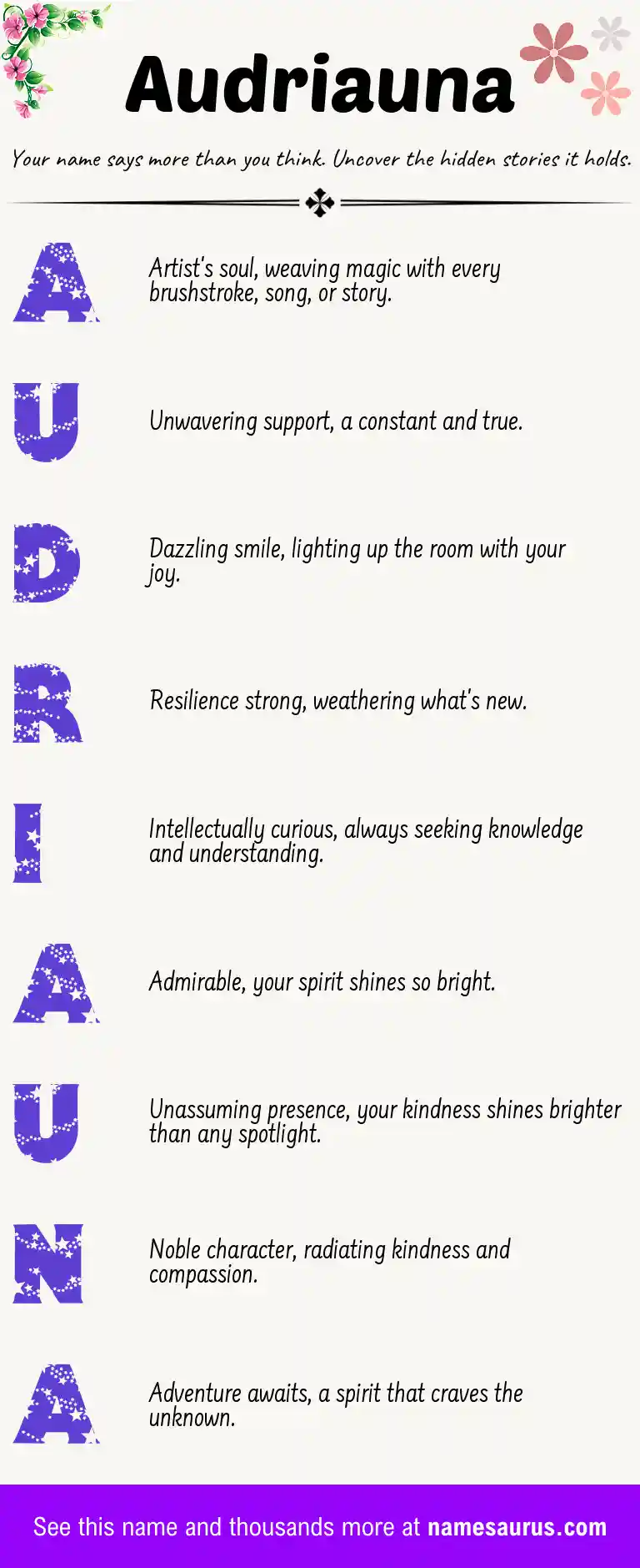 Acrostic poem about Audriauna.