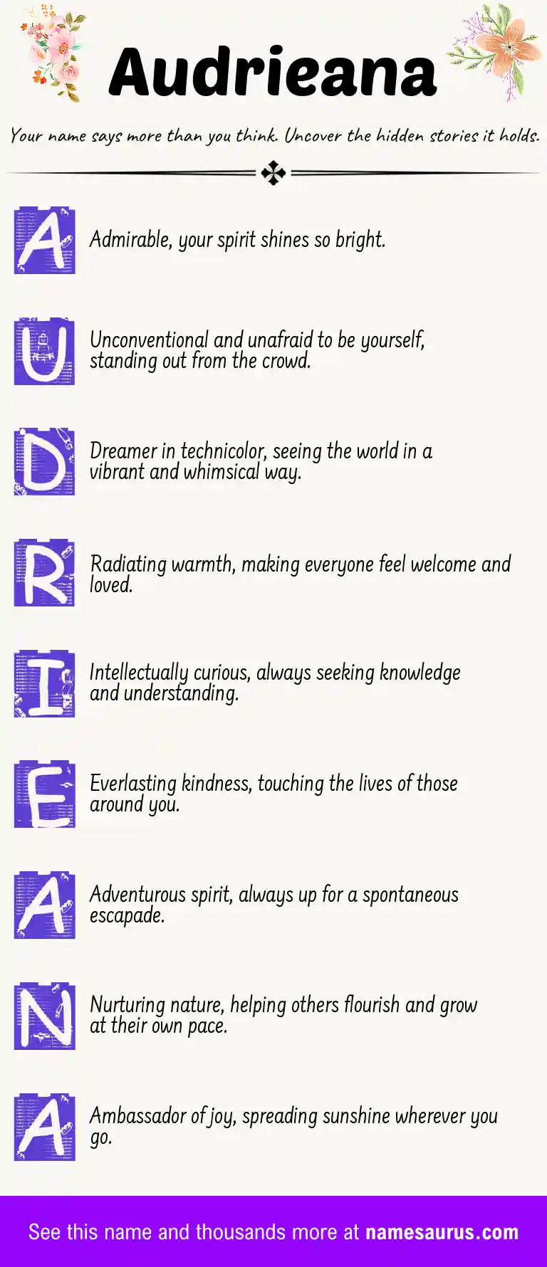 Acrostic poem about Audrieana.