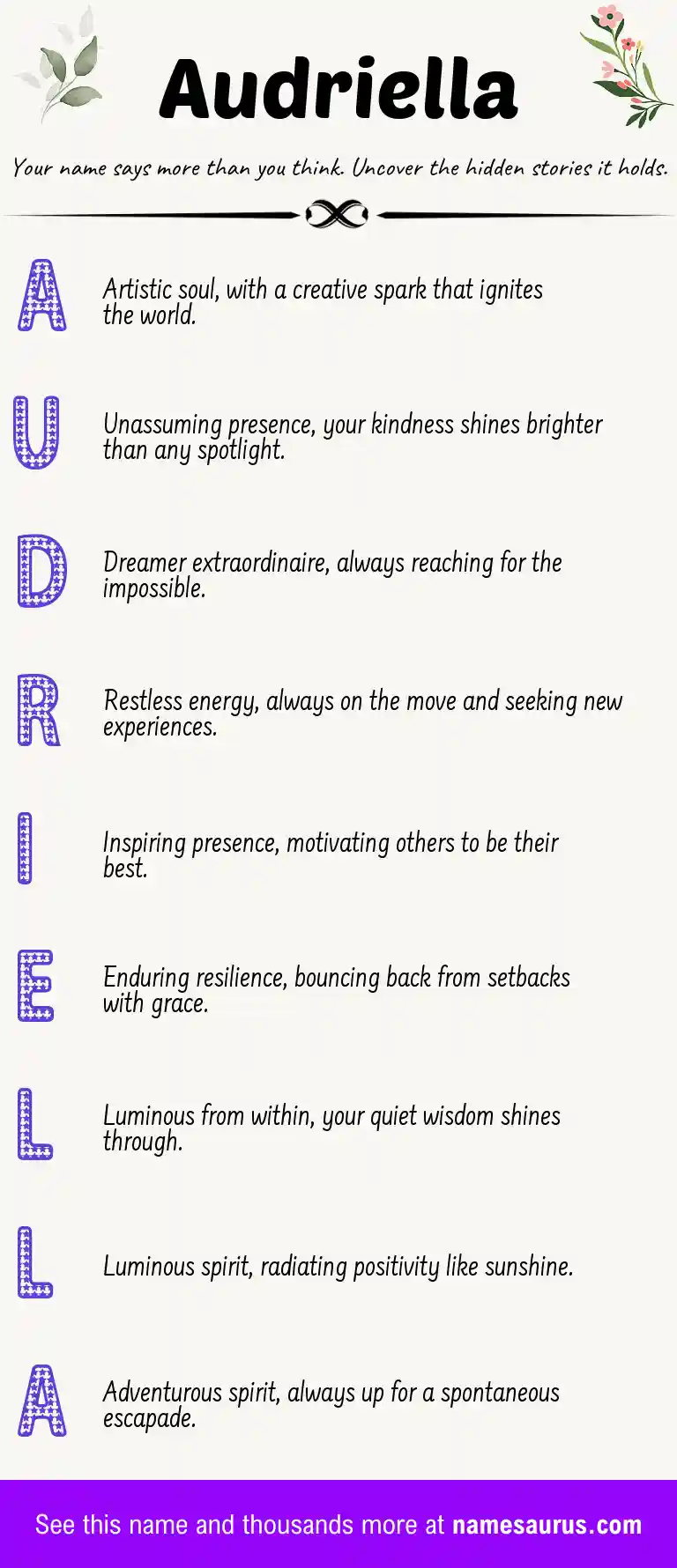 Acrostic poem about Audriella.
