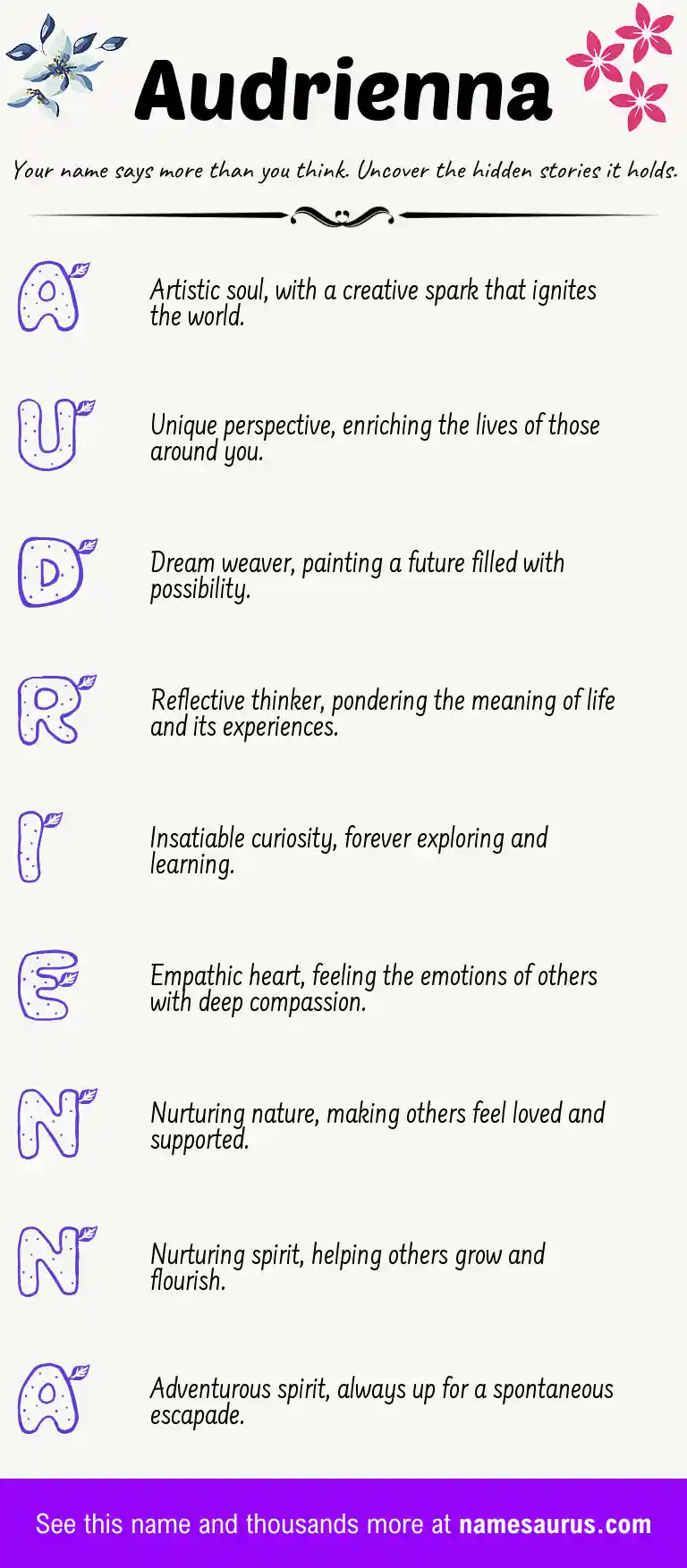Acrostic poem about Audrienna.