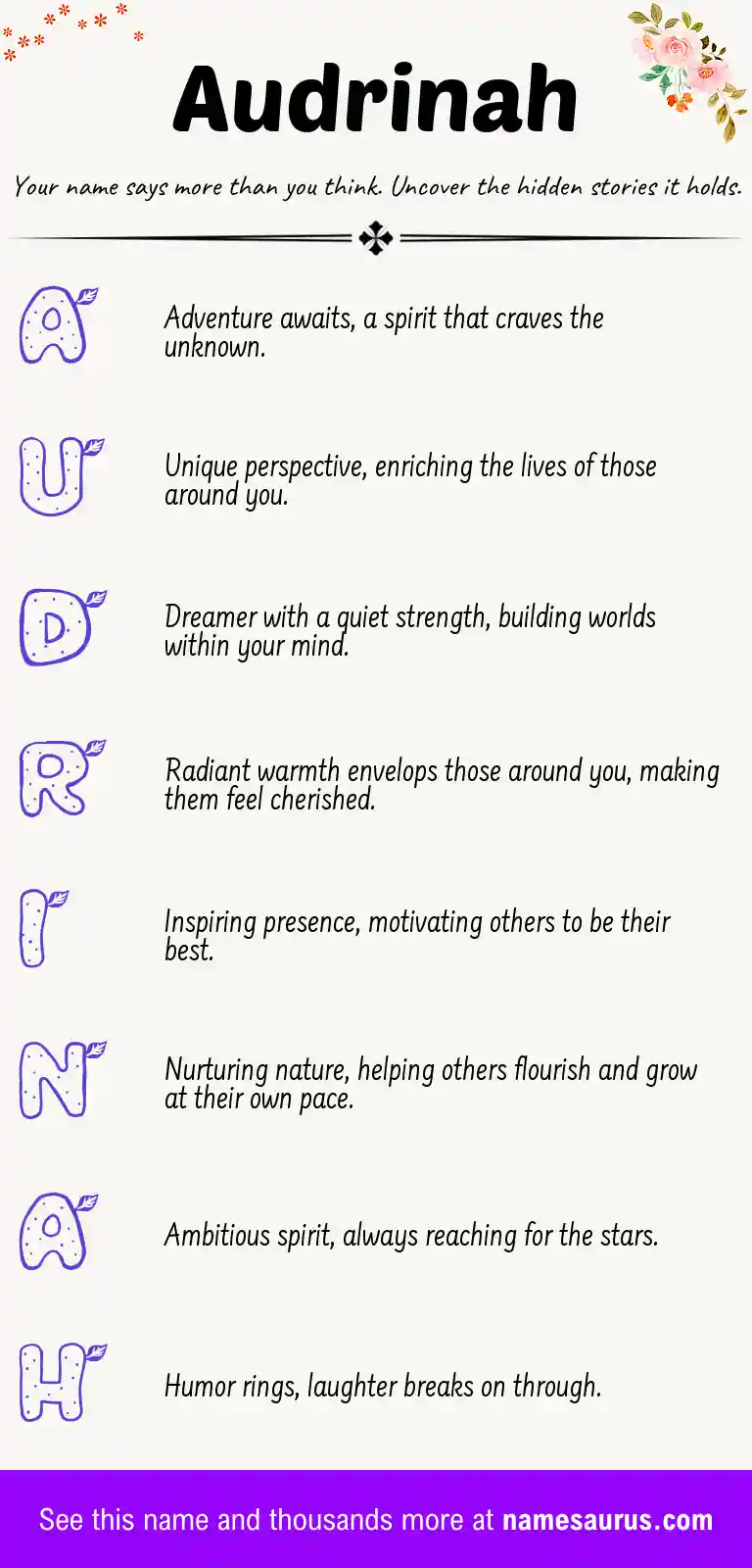 Acrostic poem about Audrinah.