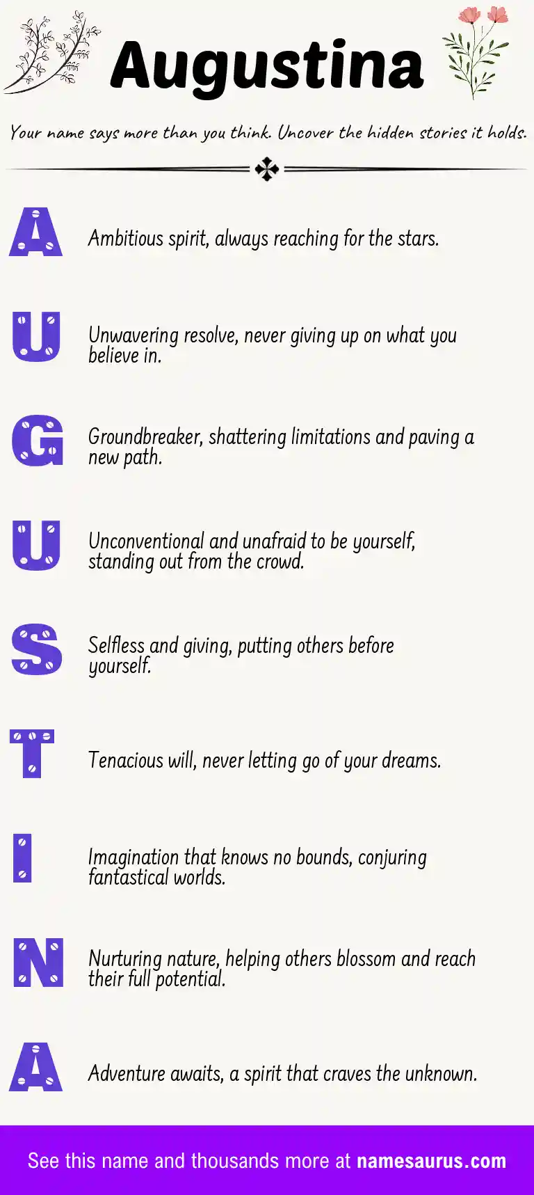 Acrostic poem about Augustina.