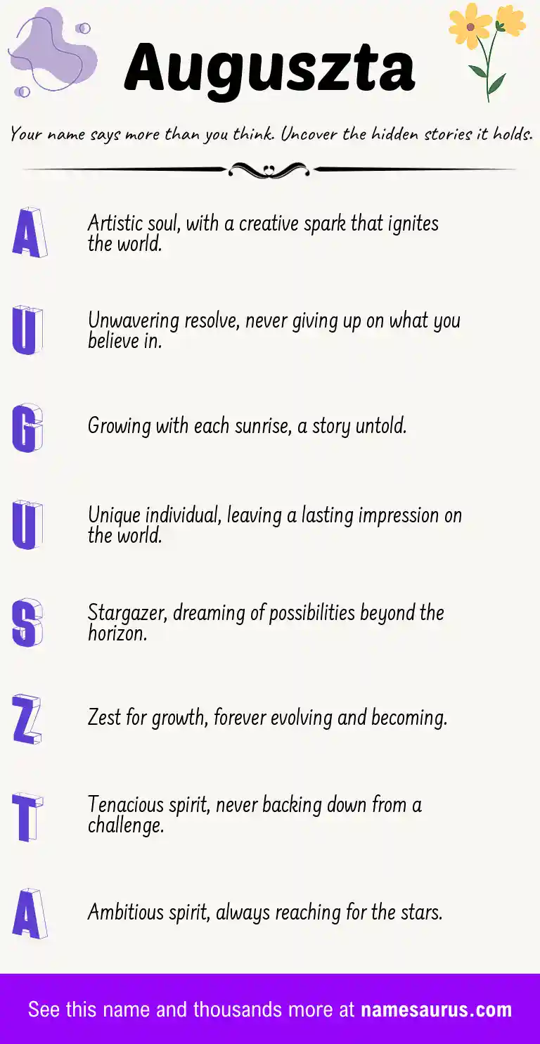 Acrostic poem about Auguszta.