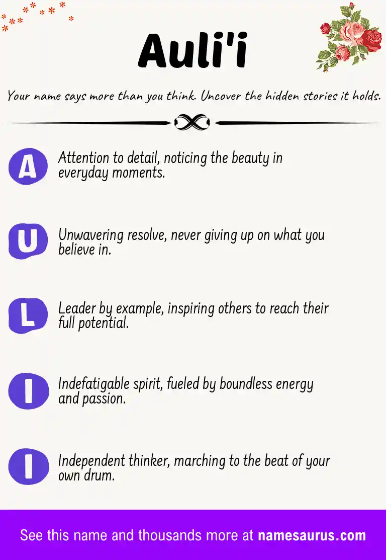 Acrostic poem about Auli'i.