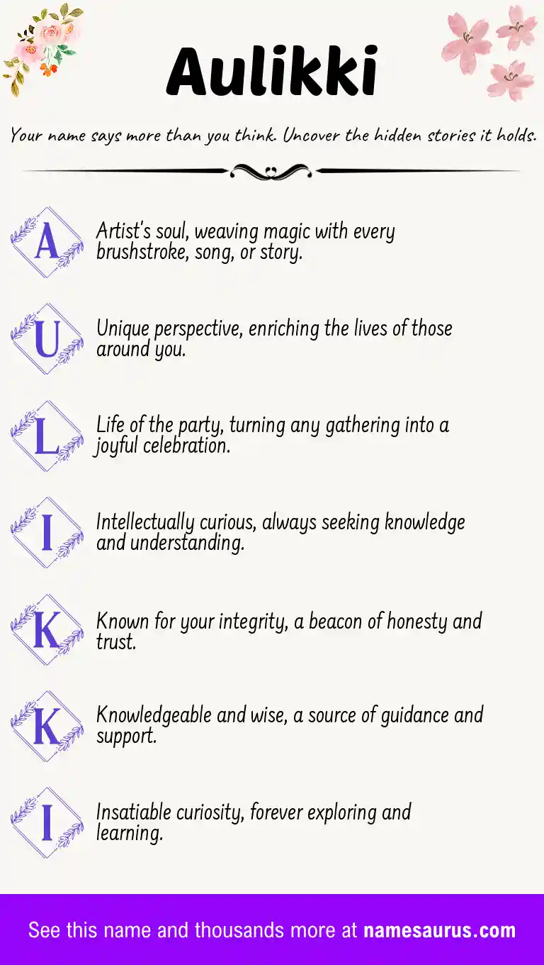 Acrostic poem about Aulikki.