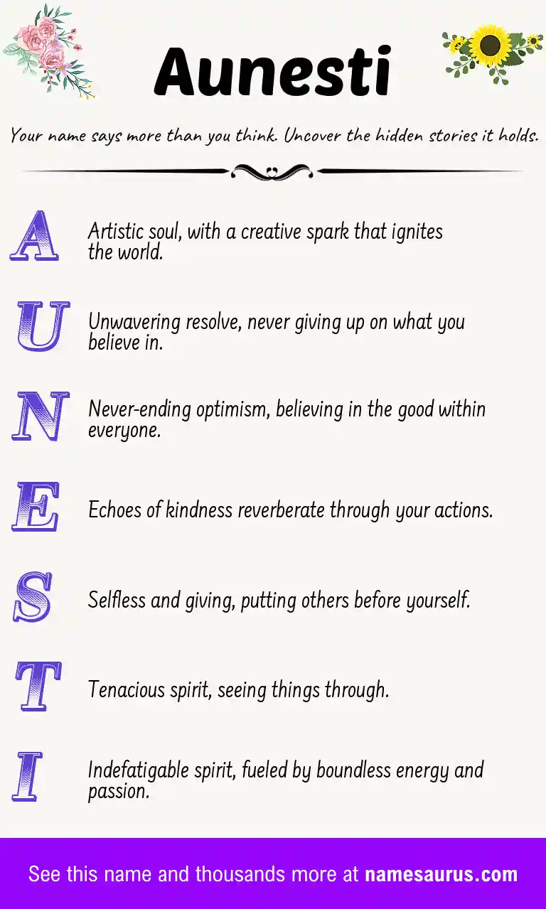 Acrostic poem about Aunesti.