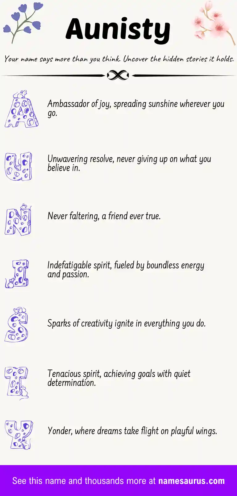 Acrostic poem about Aunisty.