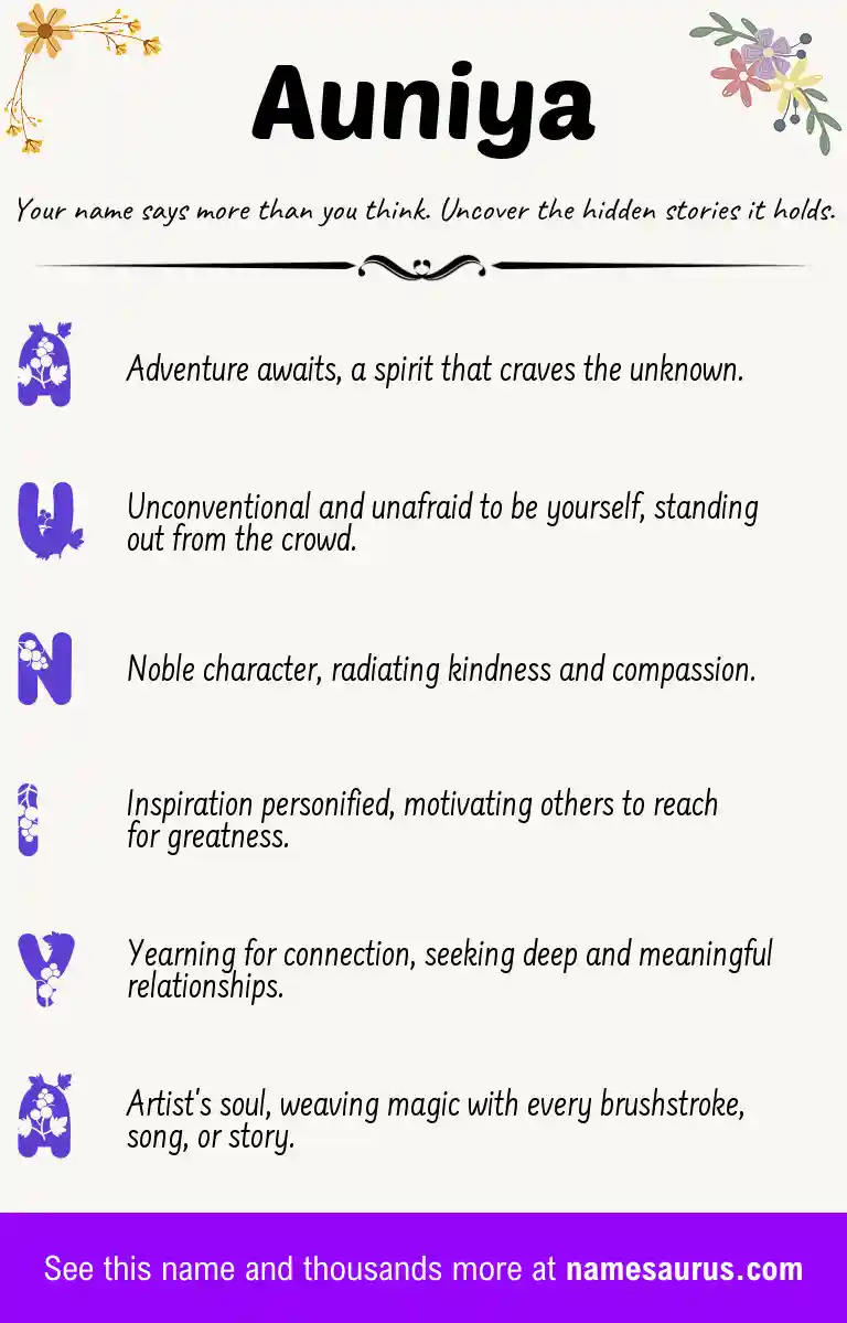 Acrostic poem about Auniya.