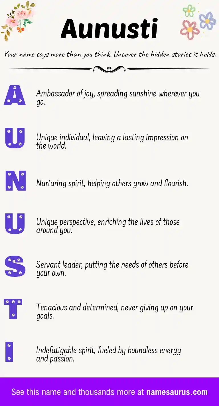 Acrostic poem about Aunusti.