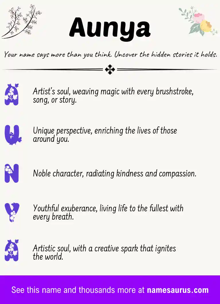 Acrostic poem about Aunya.