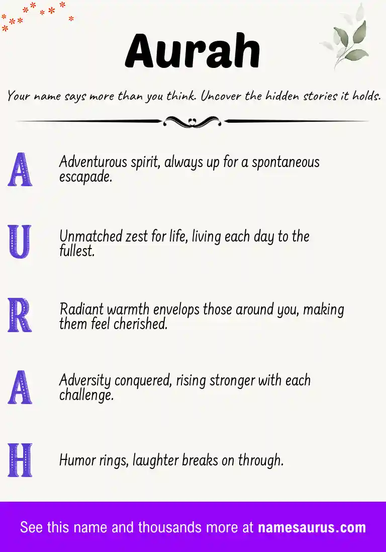Acrostic poem about Aurah.