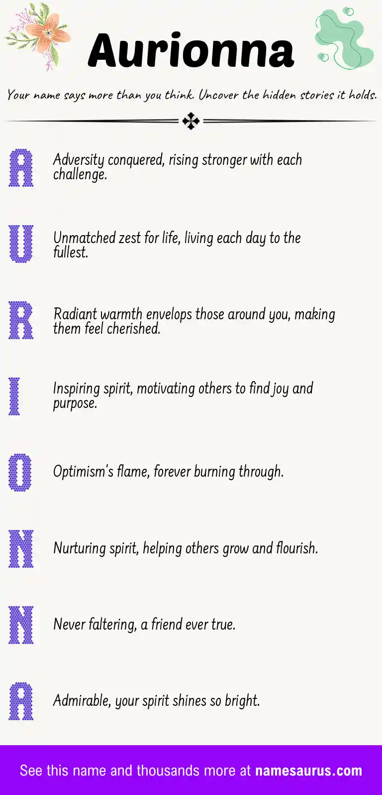 Acrostic poem about Aurionna.