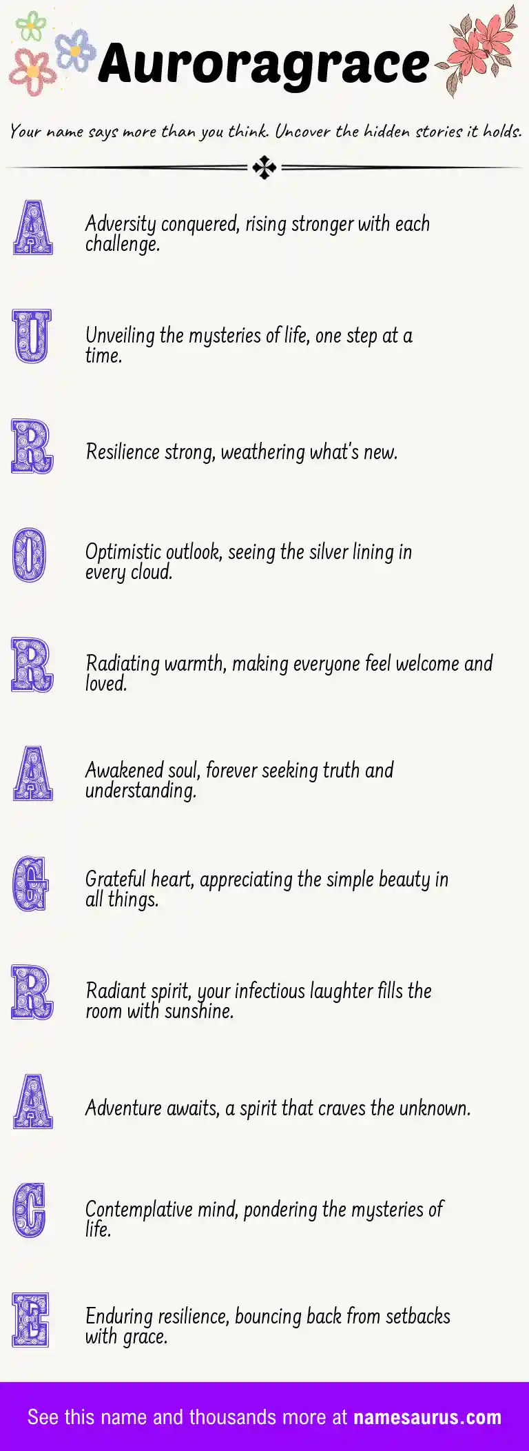 Acrostic poem about Auroragrace.