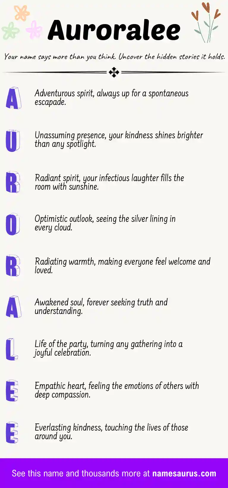 Acrostic poem about Auroralee.