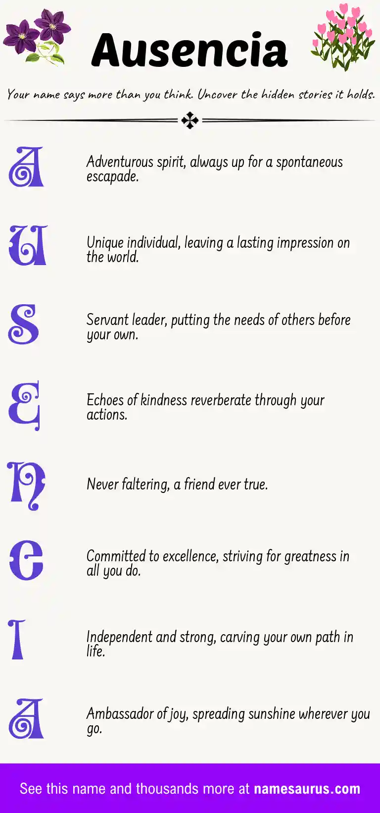 Acrostic poem about Ausencia.