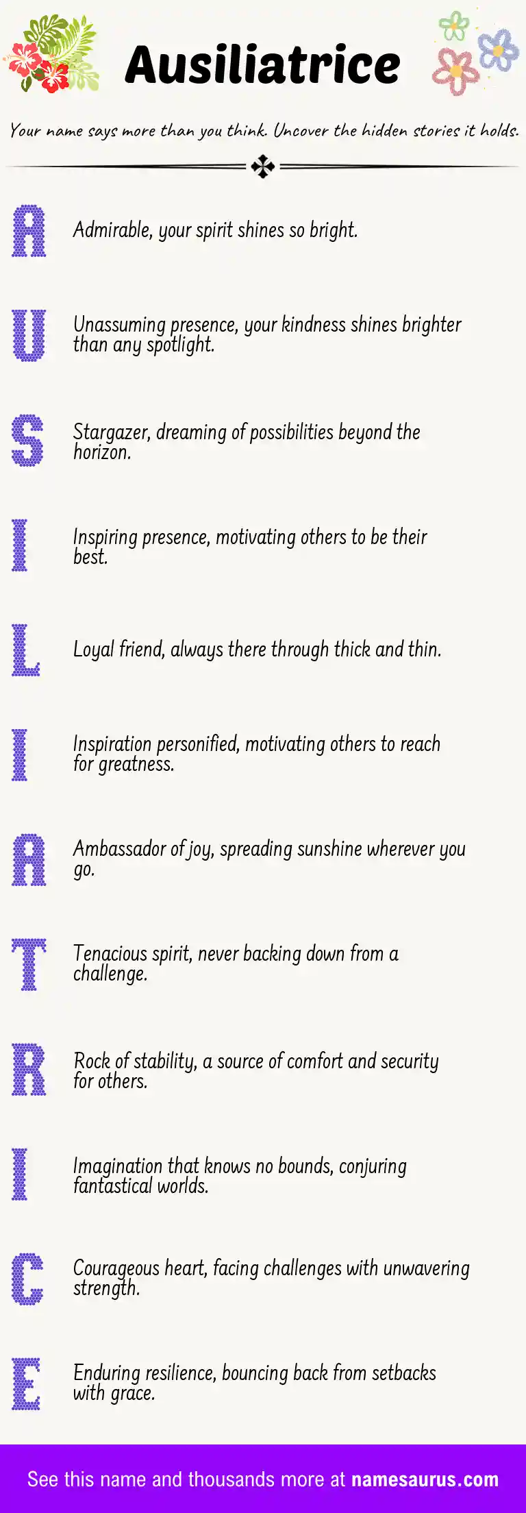 Acrostic poem about Ausiliatrice.