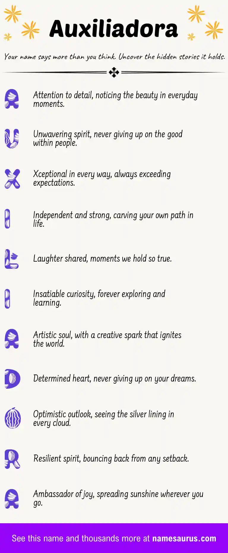 Acrostic poem about Auxiliadora.