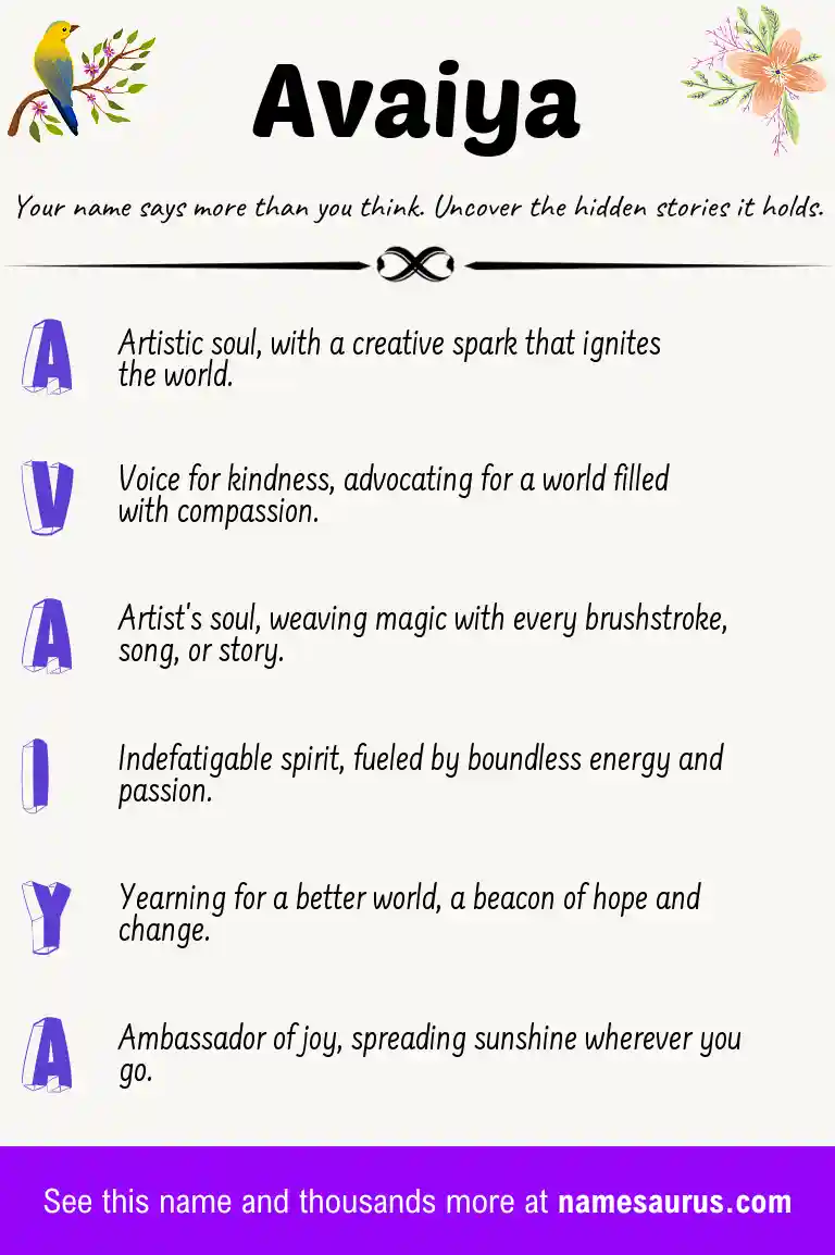 Acrostic poem about Avaiya.