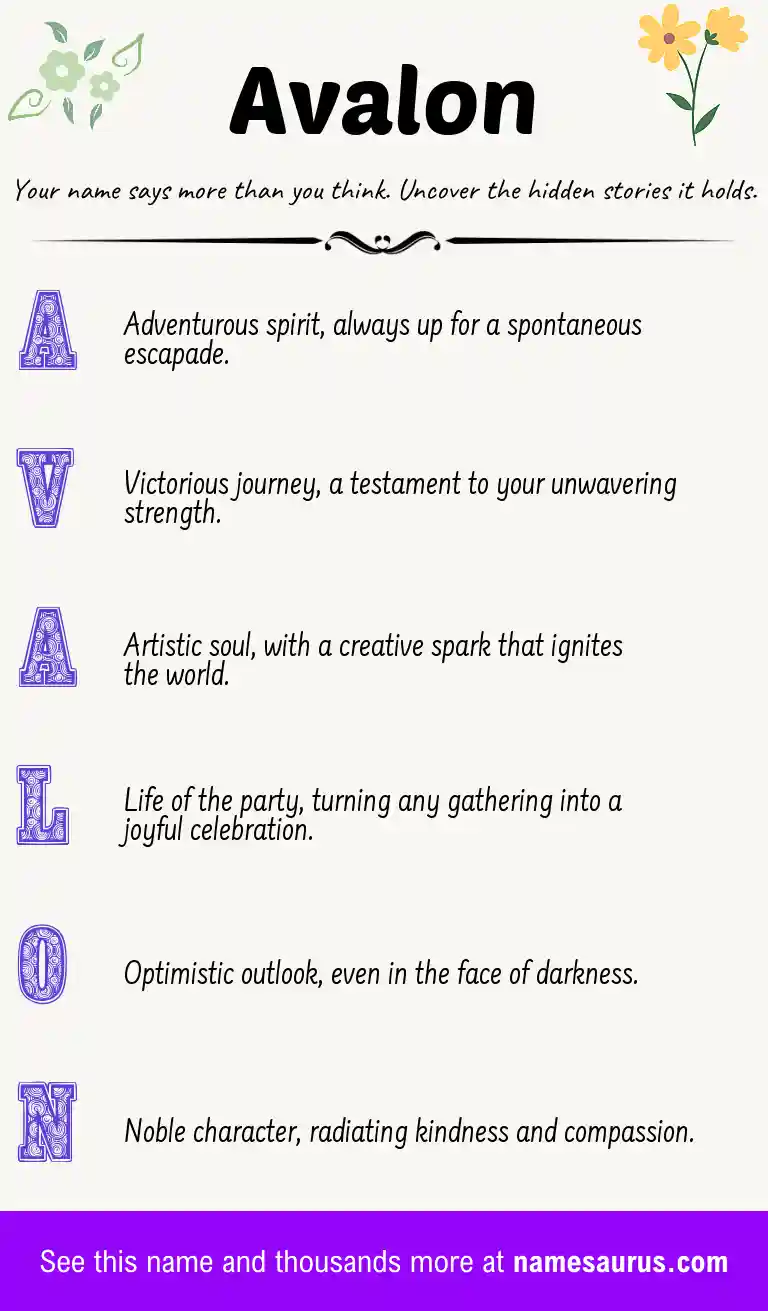 Acrostic poem about Avalon.