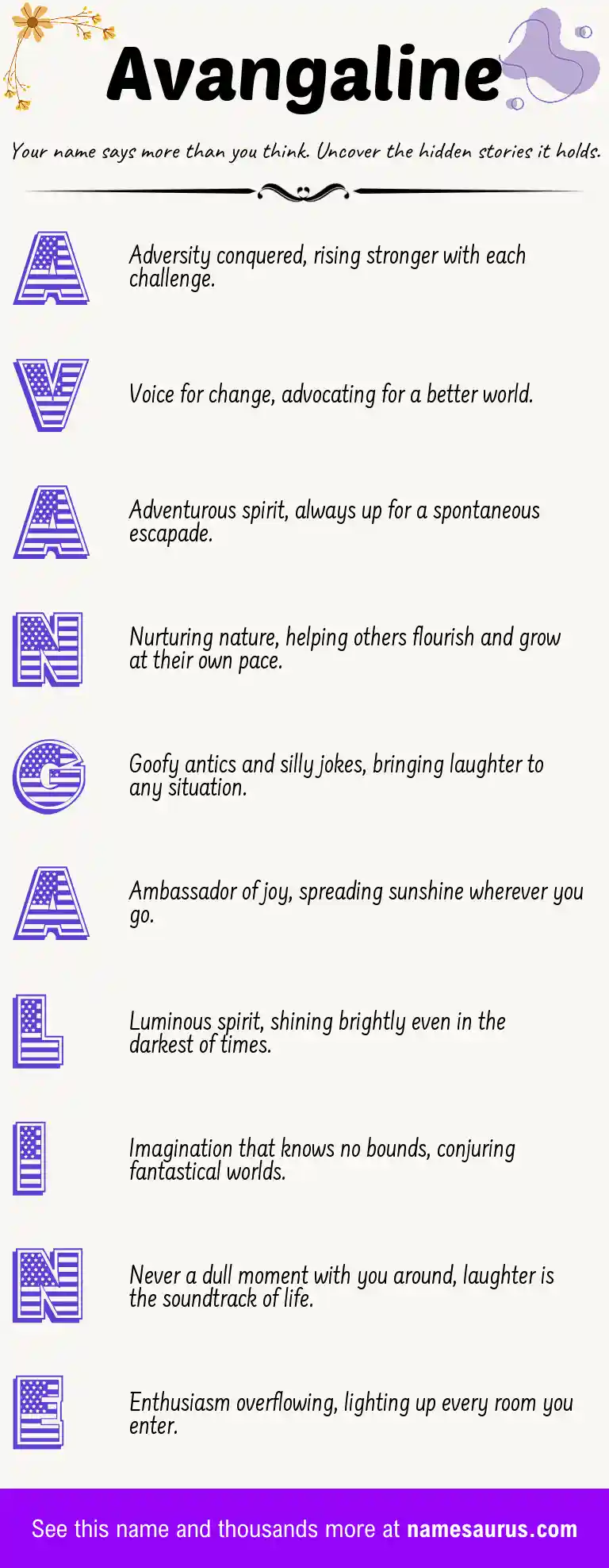 Acrostic poem about Avangaline.