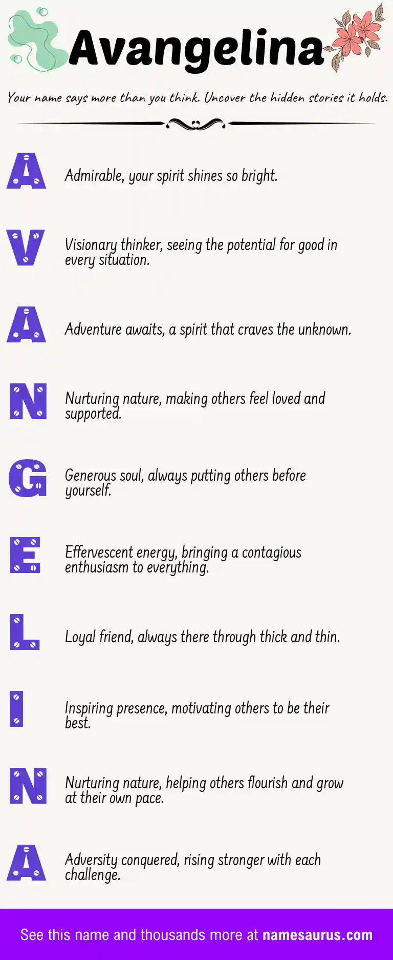 Acrostic poem about Avangelina.