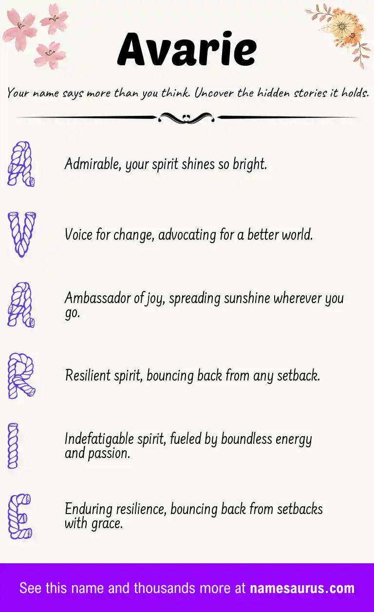Acrostic poem about Avarie.