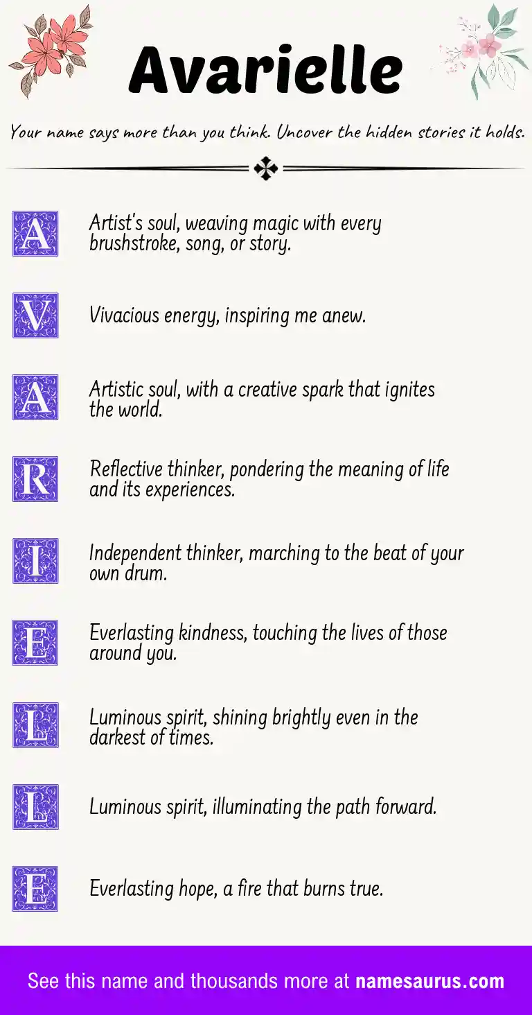 Acrostic poem about Avarielle.