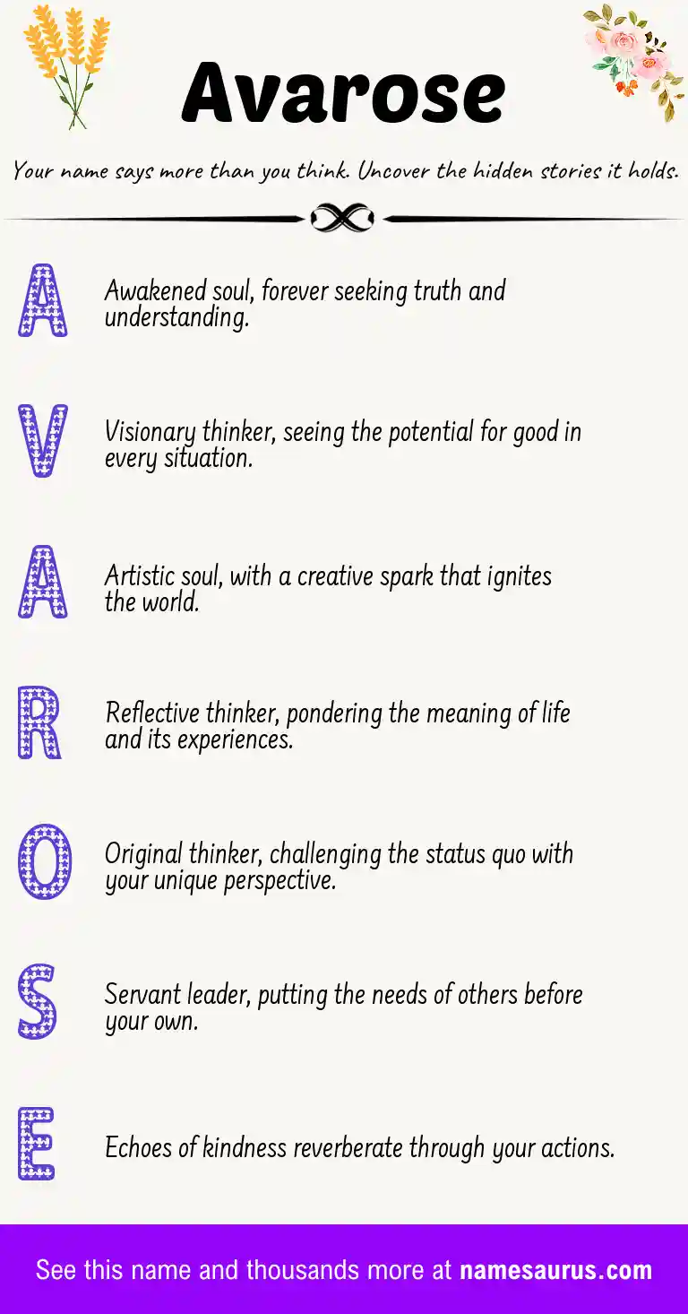 Acrostic poem about Avarose.