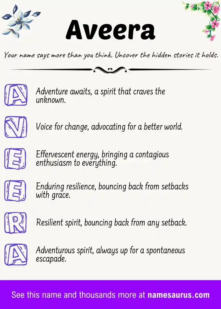 Acrostic poem about Aveera.