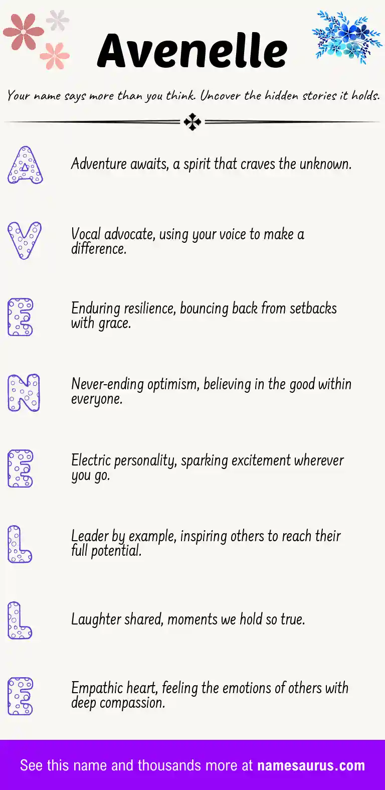 Acrostic poem about Avenelle.