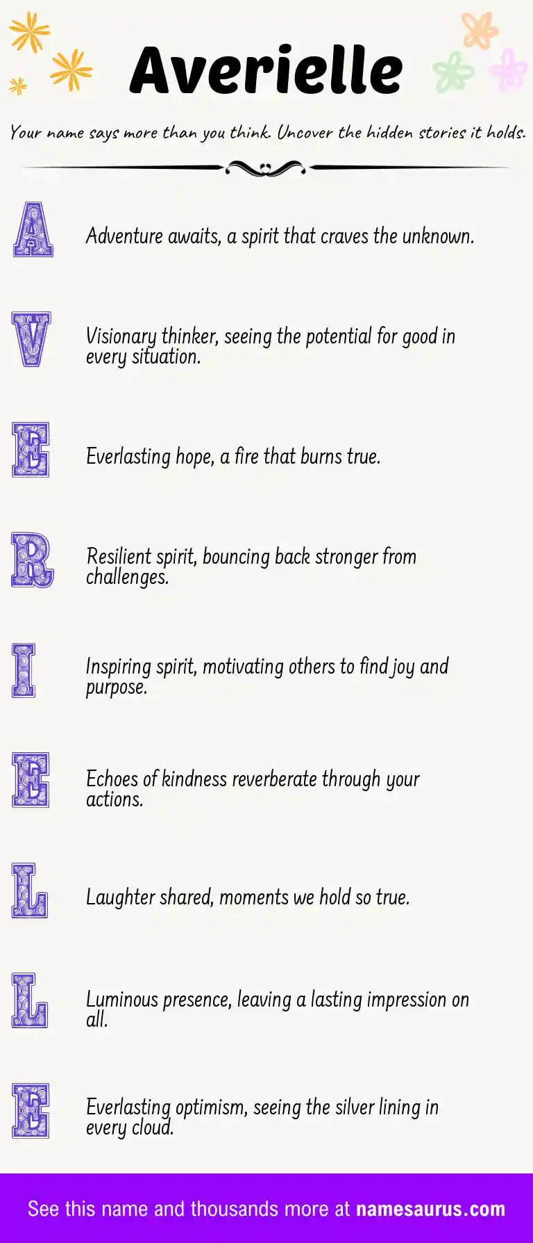 Acrostic poem about Averielle.