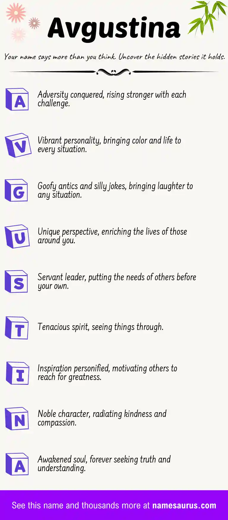Acrostic poem about Avgustina.