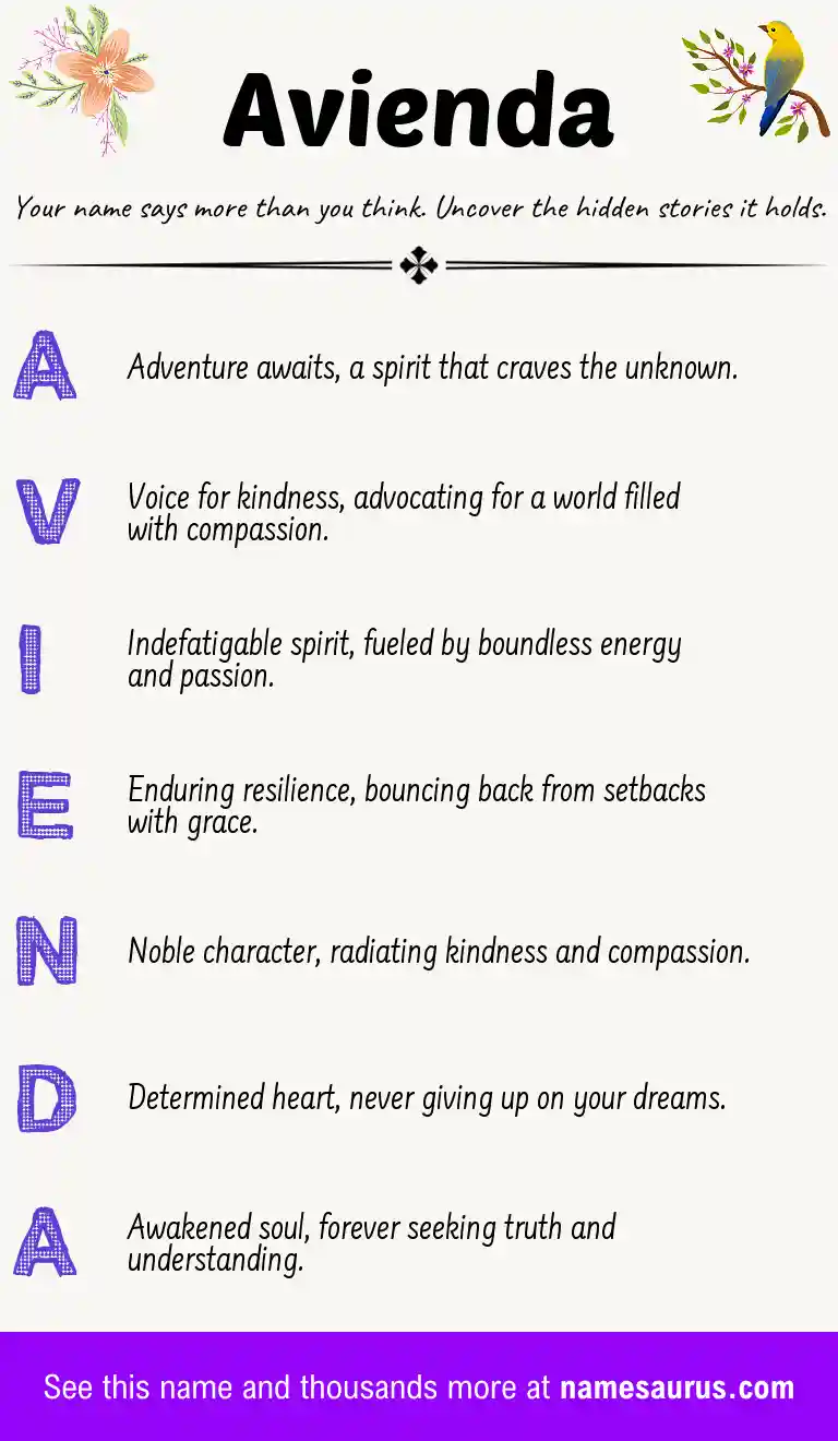 Acrostic poem about Avienda.