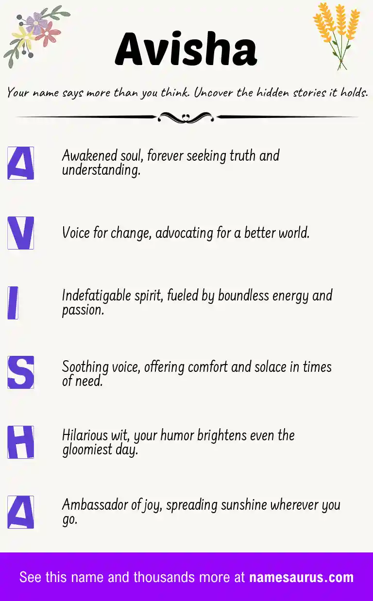 Acrostic poem about Avisha.
